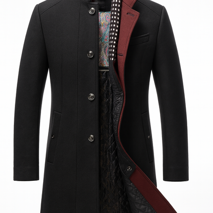 Cavrelian | Men's Wool Blend Overcoat Stand Collar Button Front