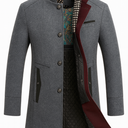 Cavrelian | Men's Wool Blend Overcoat Stand Collar Button Front