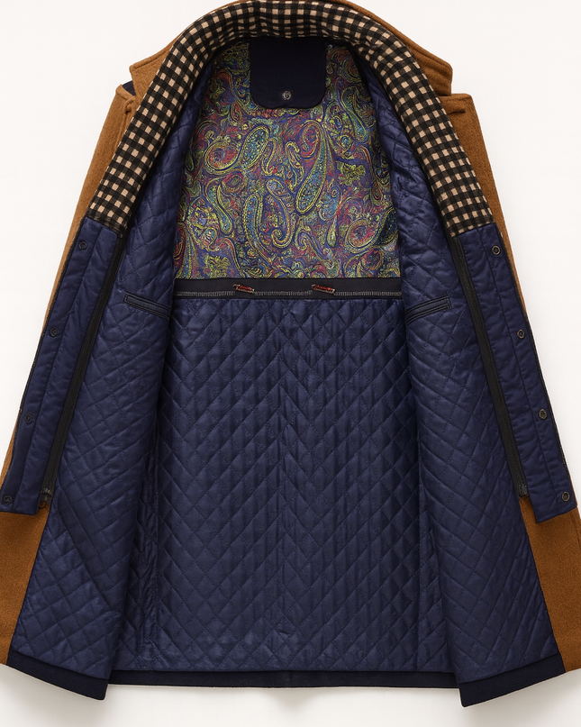 Cavrelian | Men's Wool Blend Overcoat Stand Collar Button Front