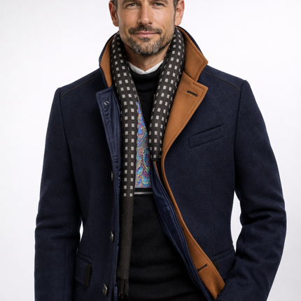 Cavrelian | Men's Wool Blend Overcoat Stand Collar Button Front