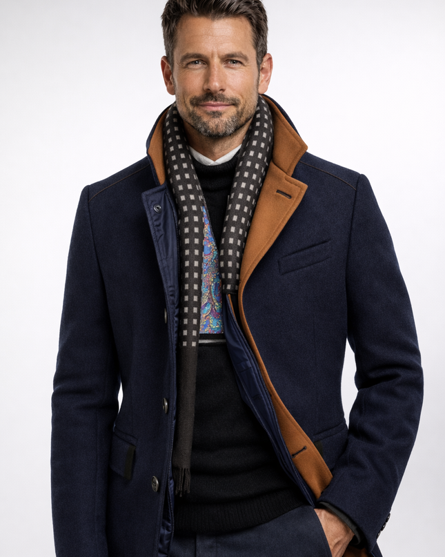 Cavrelian | Men's Wool Blend Overcoat Stand Collar Button Front