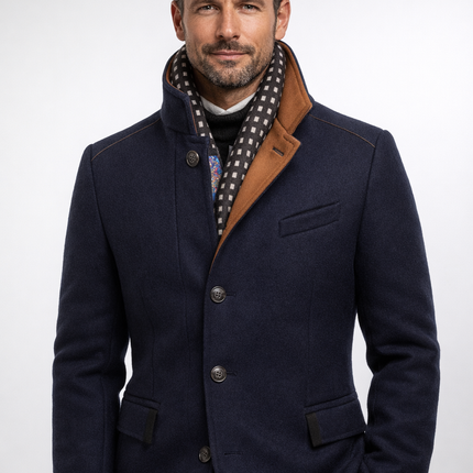 Cavrelian | Men's Wool Blend Overcoat Stand Collar Button Front