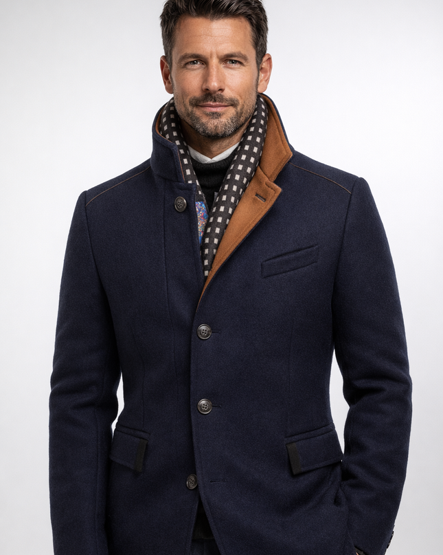 Cavrelian | Men's Wool Blend Overcoat Stand Collar Button Front