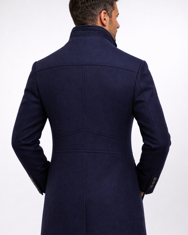 Cavrelian | Men's Wool Blend Overcoat Stand Collar Button Front