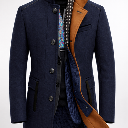 Cavrelian | Men's Wool Blend Overcoat Stand Collar Button Front