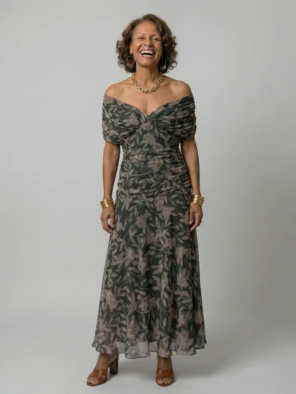 Celeste | Floral Off-Shoulder Flowing Midi Dress