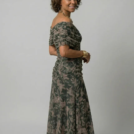 Celeste | Floral Off-Shoulder Flowing Midi Dress