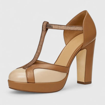 Celeste | Women's Winter Heels – Classic Platform T-Strap Pumps