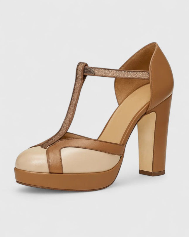 Celeste | Women's Winter Heels – Classic Platform T-Strap Pumps