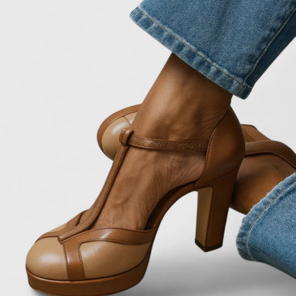 Celeste | Women's Winter Heels – Classic Platform T-Strap Pumps