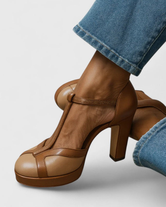 Celeste | Women's Winter Heels – Classic Platform T-Strap Pumps