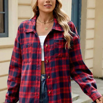 Ceralune | Women's Plaid Overshirt Button Front Casual