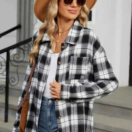 Ceralune | Women's Plaid Overshirt Button Front Casual