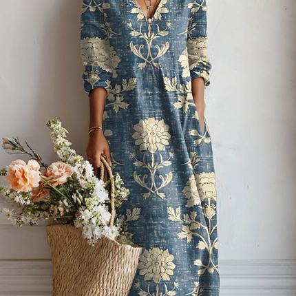 Clara | Floral V-Neck Pocket Midi Dress