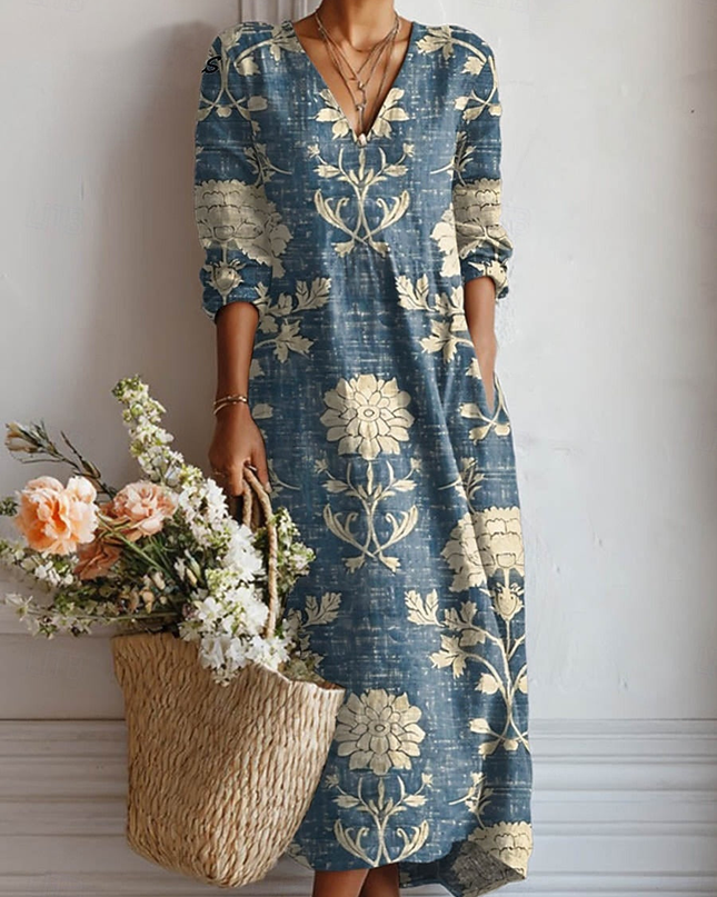 Clara | Floral V-Neck Pocket Midi Dress