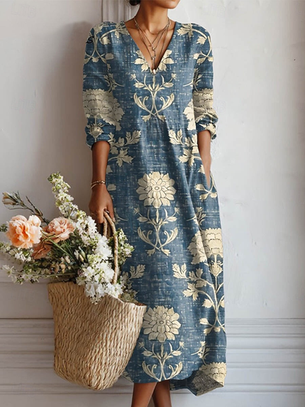 Clara | Floral V-Neck Pocket Midi Dress