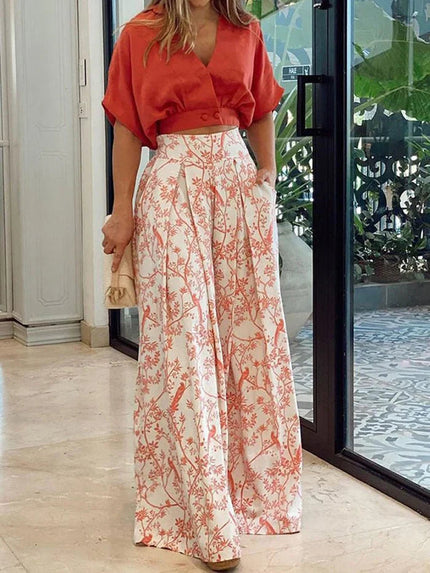 Clara | V-Neck Wide-Leg Two-Piece Pants Set