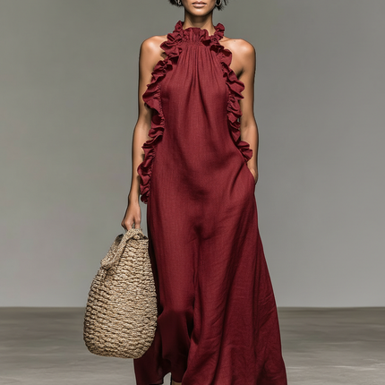 Colette | Ruffle Trim Halter Maxi Dress