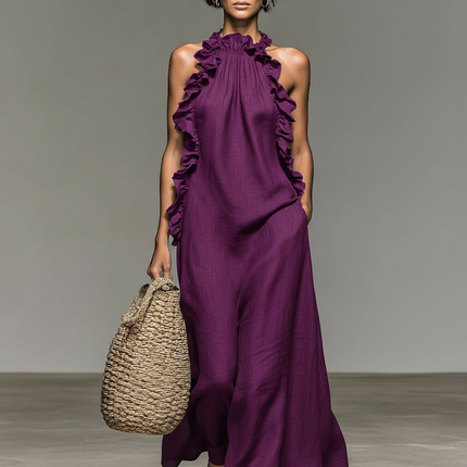 Colette | Ruffle Trim Halter Maxi Dress
