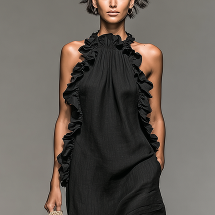 Colette | Ruffle Trim Halter Maxi Dress
