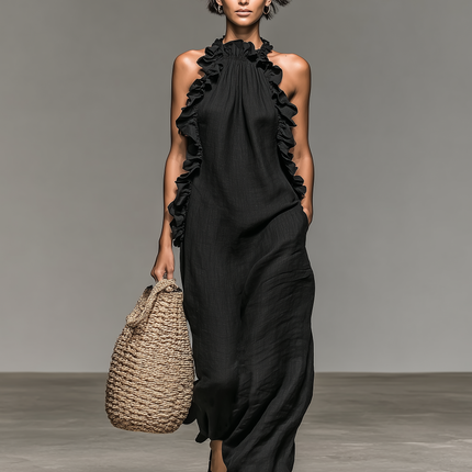 Colette | Ruffle Trim Halter Maxi Dress