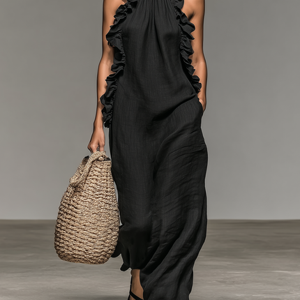 Colette | Ruffle Trim Halter Maxi Dress