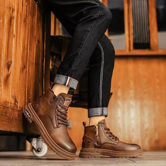 Corentin | Men's Leather Boots – Casual Lace-Up Design