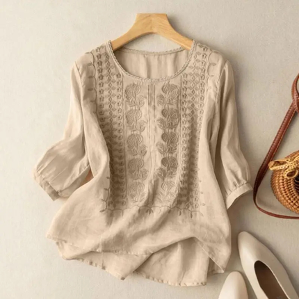Corisande | Embroidered Round Neck Blouse
