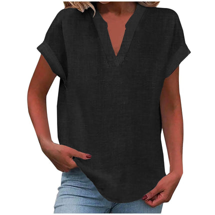 Dahlia | Relaxed V-Neck Short Sleeve Blouse