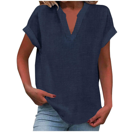 Dahlia | Relaxed V-Neck Short Sleeve Blouse