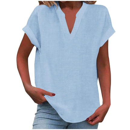 Dahlia | Relaxed V-Neck Short Sleeve Blouse