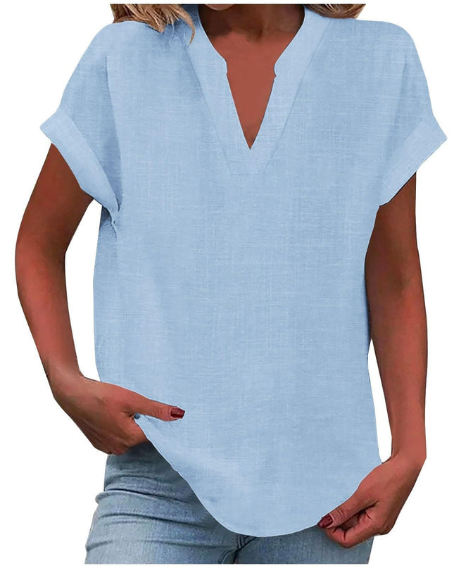 Dahlia | Relaxed V-Neck Short Sleeve Blouse