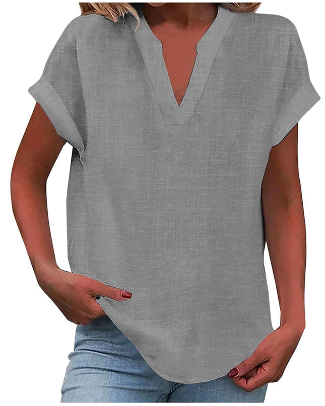 Dahlia | Relaxed V-Neck Short Sleeve Blouse
