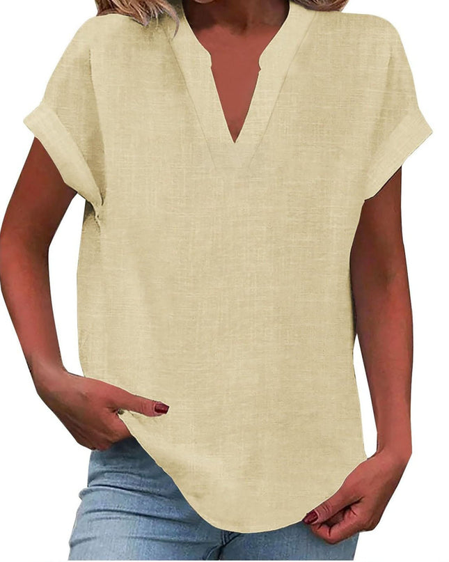 Dahlia | Relaxed V-Neck Short Sleeve Blouse