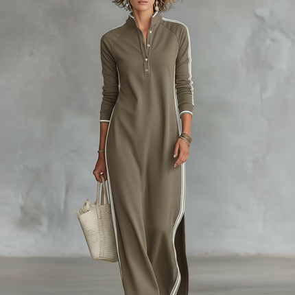 Diana | Button Neck Long Sleeve Maxi Dress