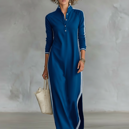 Diana | Button Neck Long Sleeve Maxi Dress