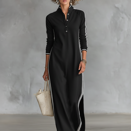 Diana | Button Neck Long Sleeve Maxi Dress