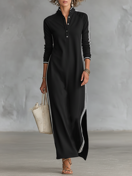 Diana | Button Neck Long Sleeve Maxi Dress