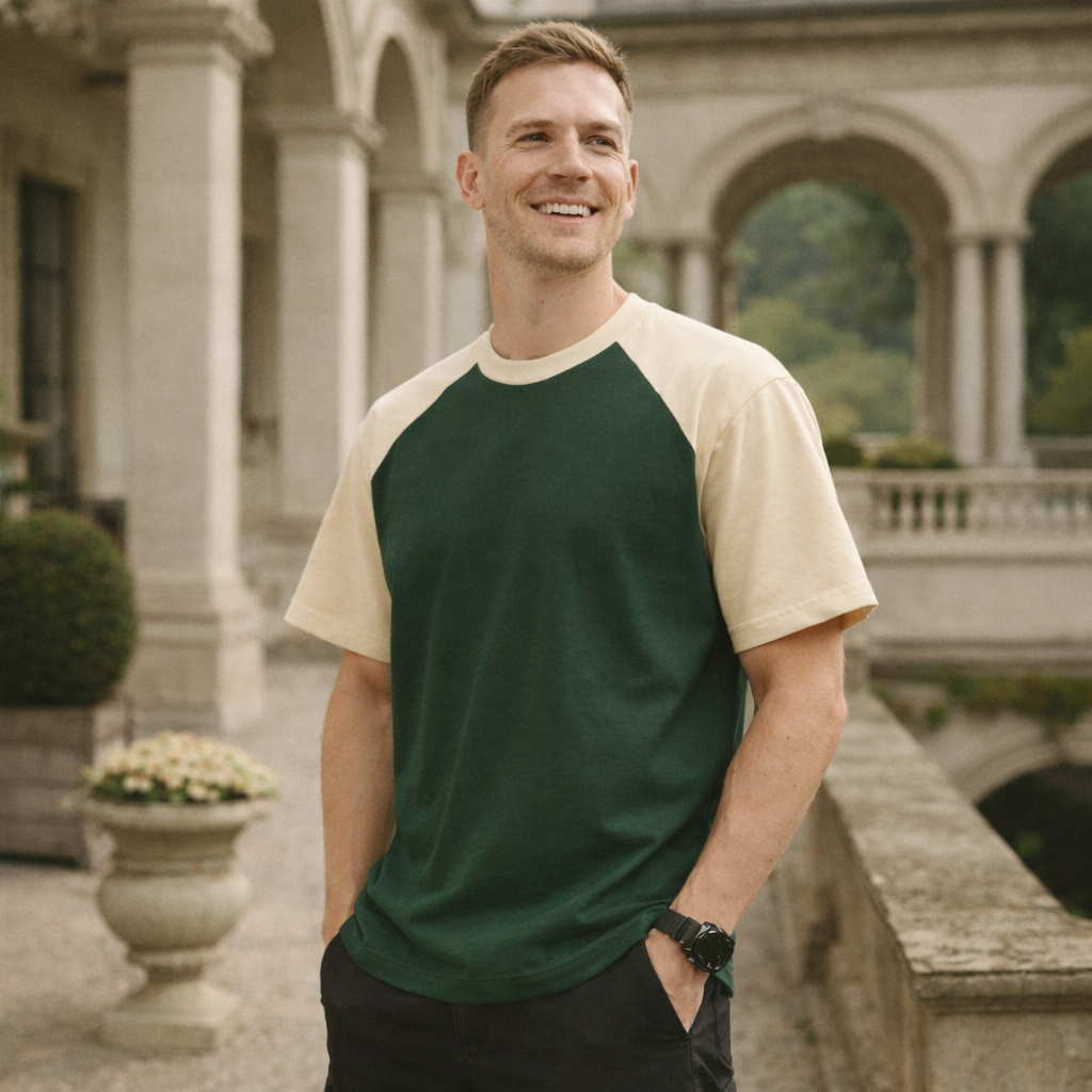 Men’s Two-Tone Raglan Cotton T-Shirt