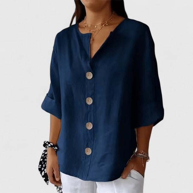 Elara | Button Front Relaxed Fit Blouse