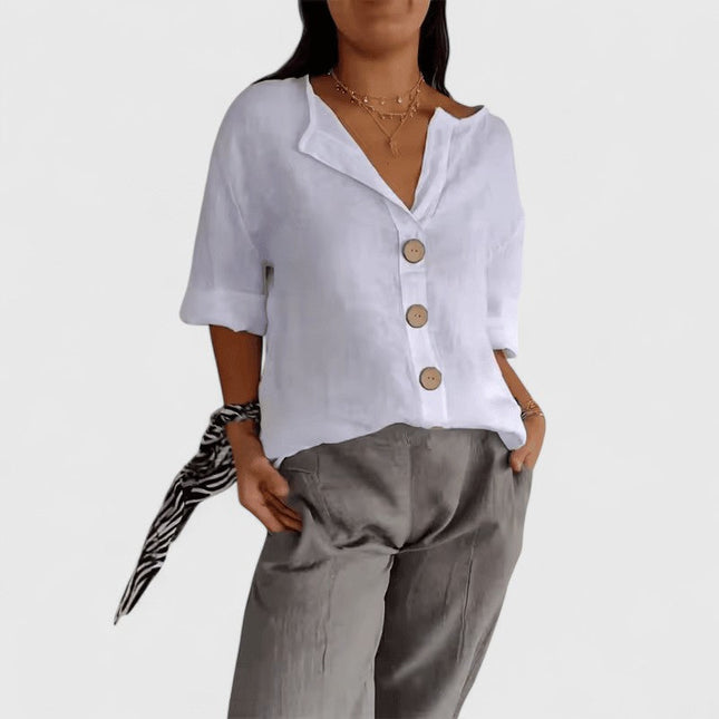 Elara | Button Front Relaxed Fit Blouse