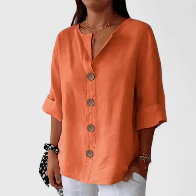 Elara | Button Front Relaxed Fit Blouse