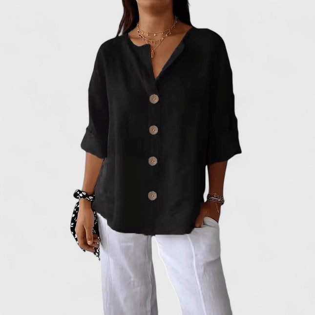 Elara | Button Front Relaxed Fit Blouse