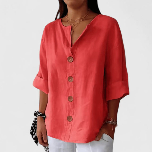 Elara | Button Front Relaxed Fit Blouse