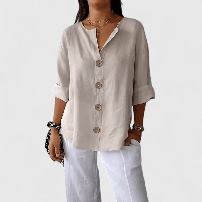 Elara | Button Front Relaxed Fit Blouse