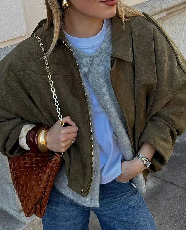 Elarvienne | Women's Oversized Jacket Collared Relaxed Casual