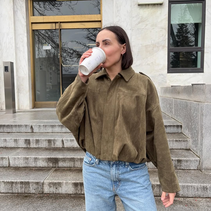 Elarvienne | Women's Oversized Jacket Collared Relaxed Casual