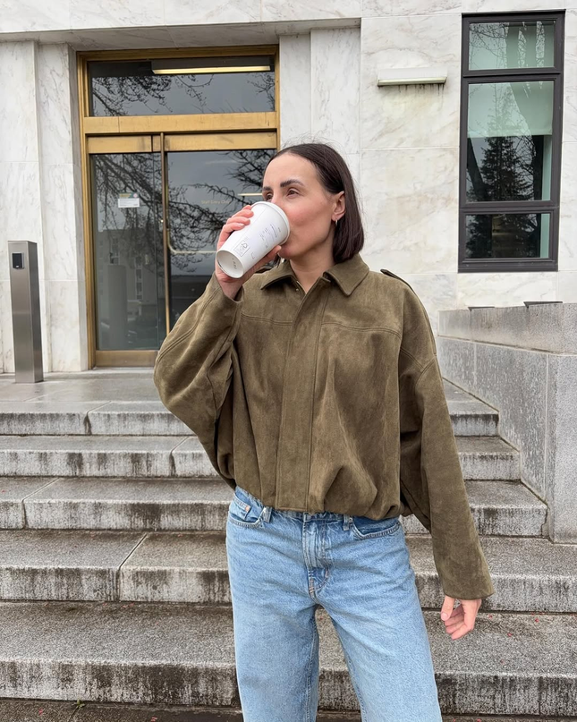 Elarvienne | Women's Oversized Jacket Collared Relaxed Casual