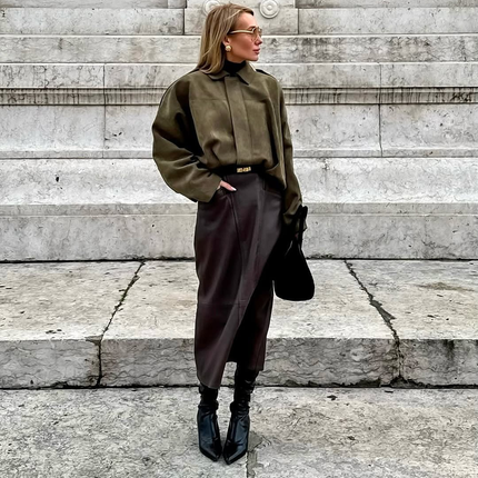 Elarvienne | Women's Oversized Jacket Collared Relaxed Casual