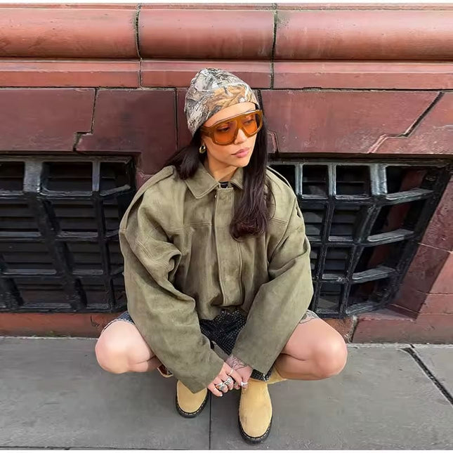 Elarvienne | Women's Oversized Jacket Collared Relaxed Casual